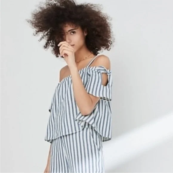 -Madewell Linen Blend Cold-shoulder Jumpsuit, Size L - Picture 5 of 10